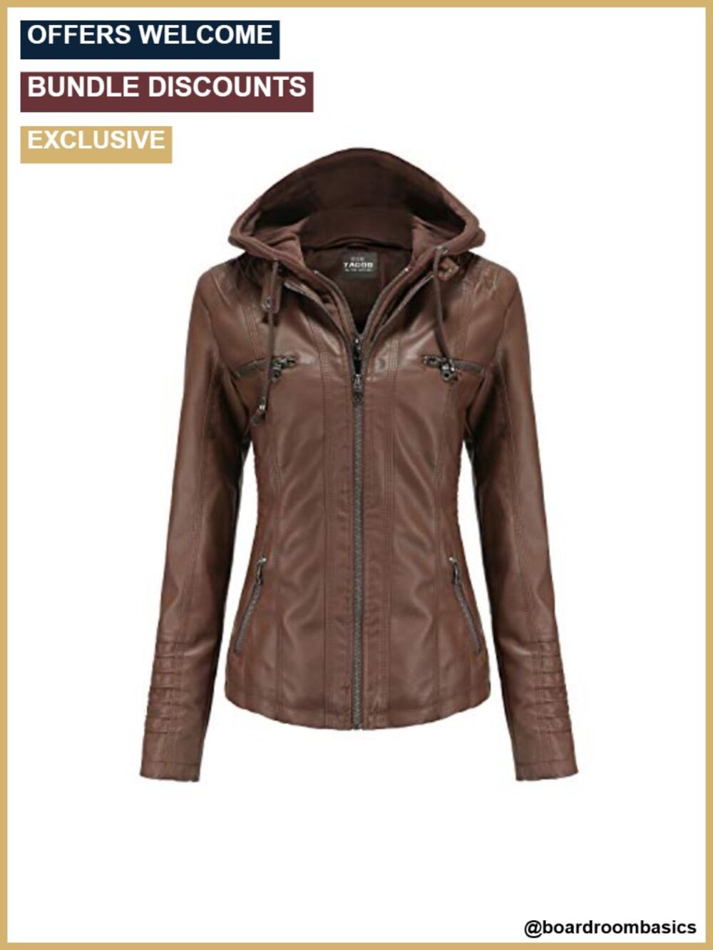 Faux Leather Moto Jacket with Removable Hood